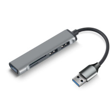 USB sadalītājs un atmiņas karšu lasītājs USB uz 1x USB 3.0, 2x USB 2.0, 1x MicroSD, 1x SD alumīnija sakausējums pelēks