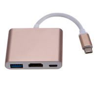 USB-C 3.1 sadalītājs USB-C uz USB 3.0, HDMI 4K, USB-C rozā zelta