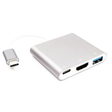 USB-C 3.1 sadalītājs USB-C uz USB 3.0, HDMI 4K, USB-C sudraba