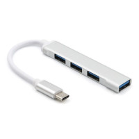 USB-C sadalītājs uz 4 x USB 3.0 portiem sudraba ar baltu vadu
