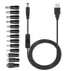 Barošanas bloku uzgaļu komplekts ar 14 uzgaļiem ar 5.5mmx2.1mm ligzdu un USB vadu